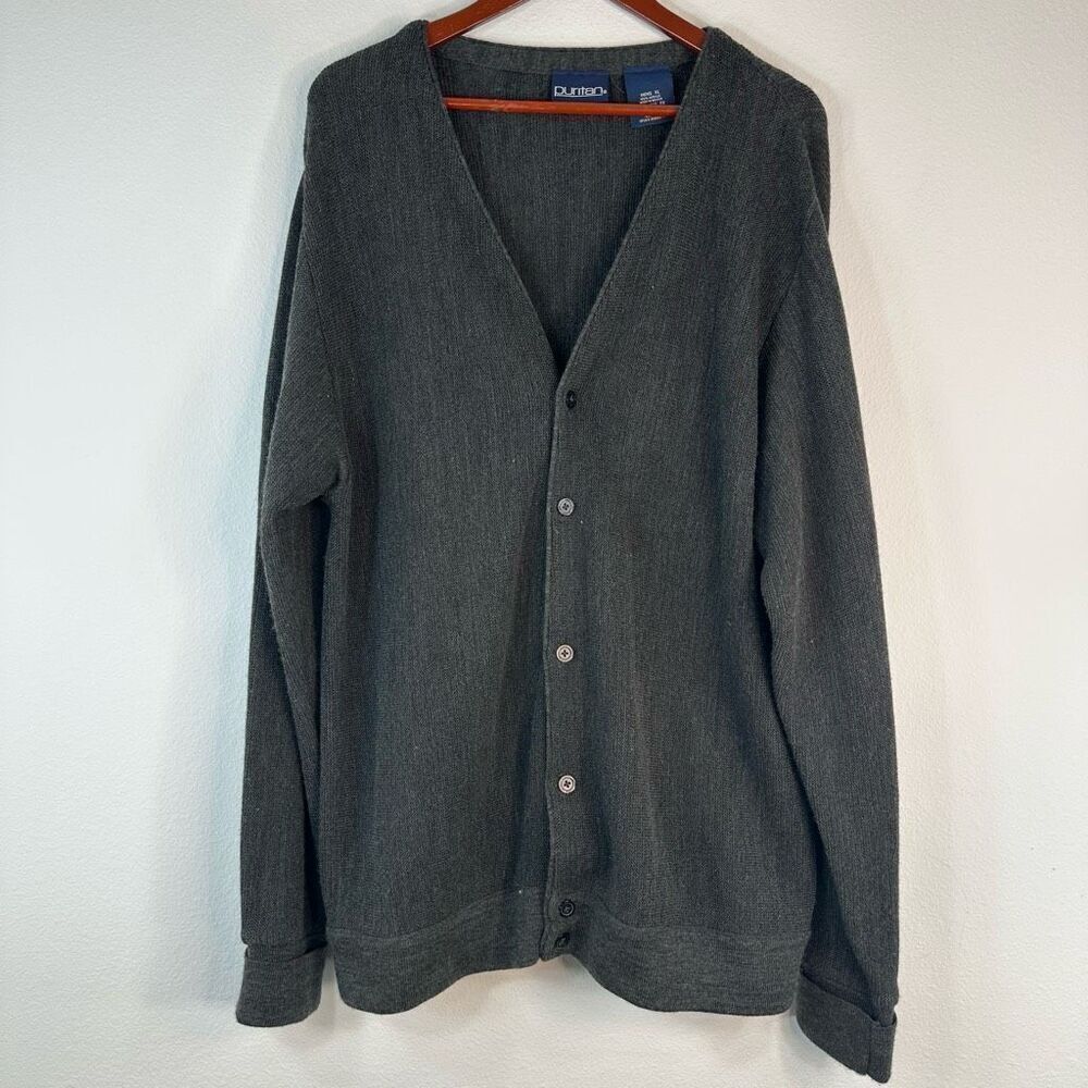 Vintage Puritan Charcoal Gray Knit Boyfriend Cardigan Men’s XL Casual Minimalist